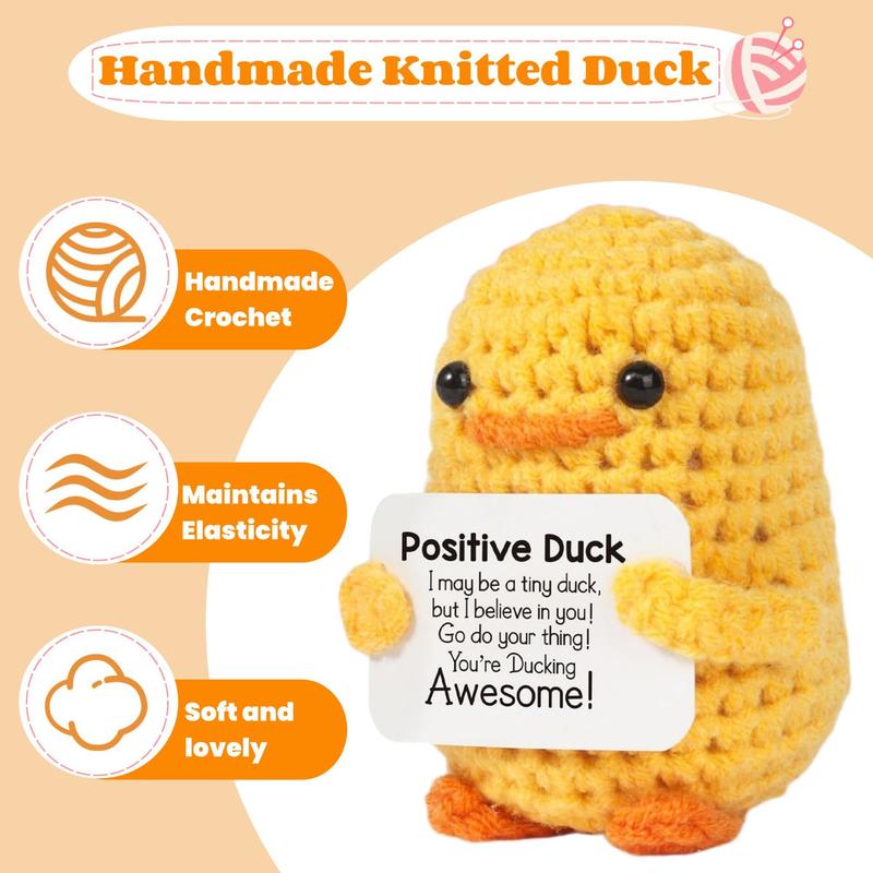 Cute Knitted Duck with Positive Cards-Handmade Crochet Dolls forEmotional Support, Fall and ChristmasCifts