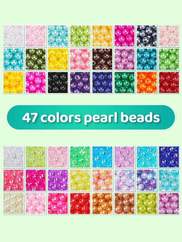 6mm Round Faux Pearl Beads, Colorful Beads for Bracelets Making Kit, DIY Craft Necklace Earrings Accessories