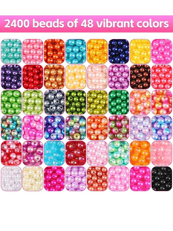 6mm Round Faux Pearl Beads, Colorful Beads for Bracelets Making Kit, DIY Craft Necklace Earrings Accessories