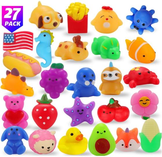 Squishy Toys, 27-Pack Squishies Party Favors for Boys Girls Kids, Mochi Mini Kawaii Squishy Fidget Stress Reliever Anxiety Toys Set, Classroom Prize Bulk Gifts for Christmas Treat Goody Bags