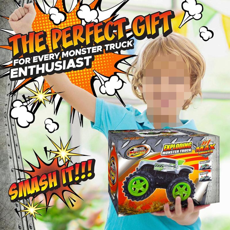 Exploding Monster Truck Toy with Explosive Crash Sounds and Lights, Smash It Up Again and Again, Monster Truck Toys for Boys Kids Ages 4-7 & Above Toys for 3 Year Old Boys Gift