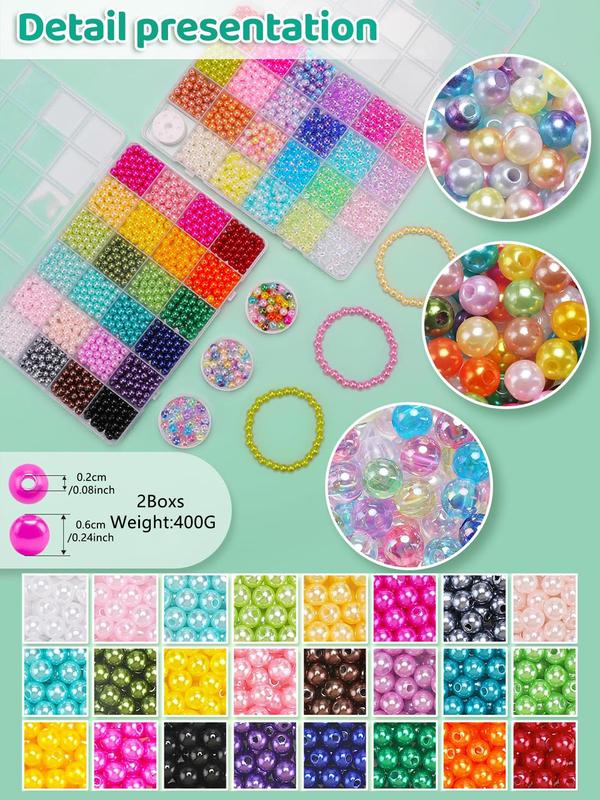 6mm Round Faux Pearl Beads, Colorful Beads for Bracelets Making Kit, DIY Craft Necklace Earrings Accessories