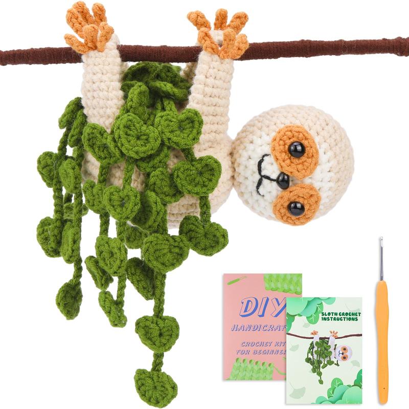 Cute Sloth Design Crochet Kit, 1 Set Cartoon Animals Crochet Starter Kit with Step-by-Step Instructions & Video Tutorials, Complete Knitting & Crochet Kit for Beginners