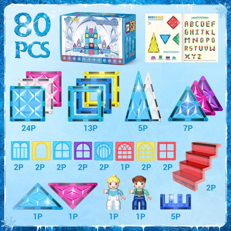 MIKIBLUE Magnetic Building Block Set (80 Pieces) Frozen Theme Magnetic Tiles for Kids magnetic  tiles magnet  tiles