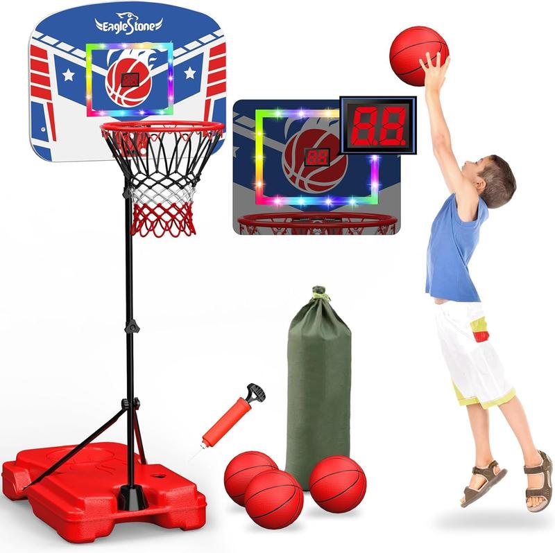 Eaglestone Basketball Hoop Indoor with LED Lights & Scoreboard,Basketball Hoop Adjustable Height 2.9ft-6ft, Mini Hoop Outdoor with 3 Balls,Basketball Toy Gifts