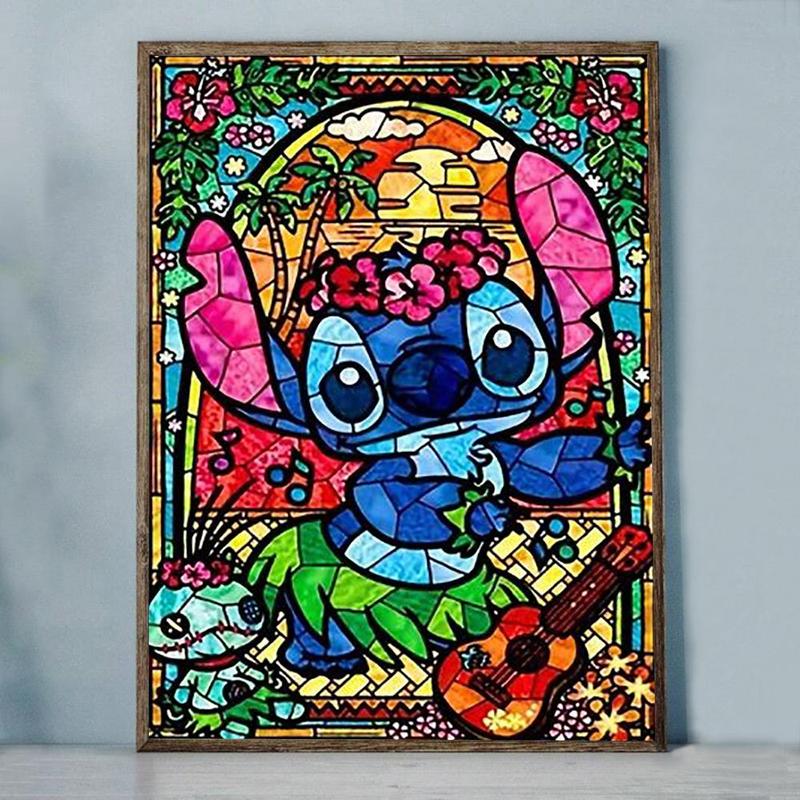 Cartoon Lilo & Stitch Pattern Diamond Arts Colorful Painting Kit, DIY 5D Diamond Arts Colorful Painting for Bedroom Home Wall Decor