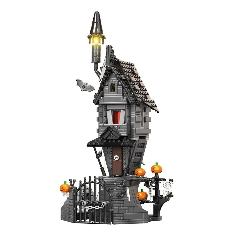 (568 pcs) Thrilling Halloween Haunted Mansion House Building Blocks Set with Glowing LED Lighting, Ideal Christmas & Halloween Gifts for Fans and Kids