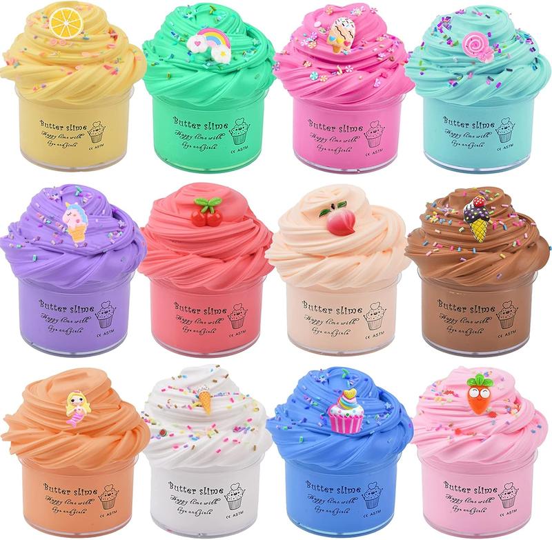 Christmas gift  12-Pack Butter Slime Kit with Unicorn Cute Charms, Educational Mini Scented Party Favors Toys for Kids