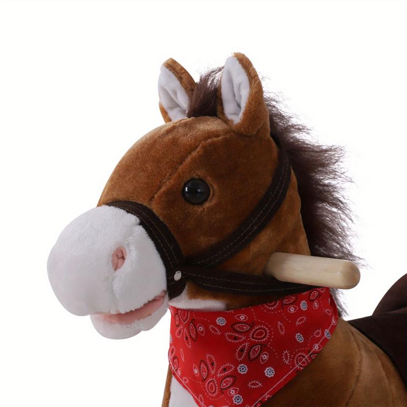 Qaba Kids Ride on Rocking Horse Plush Toy with Realistic Sounds and Red Scarf for Over 3 Years Old Birth Gift