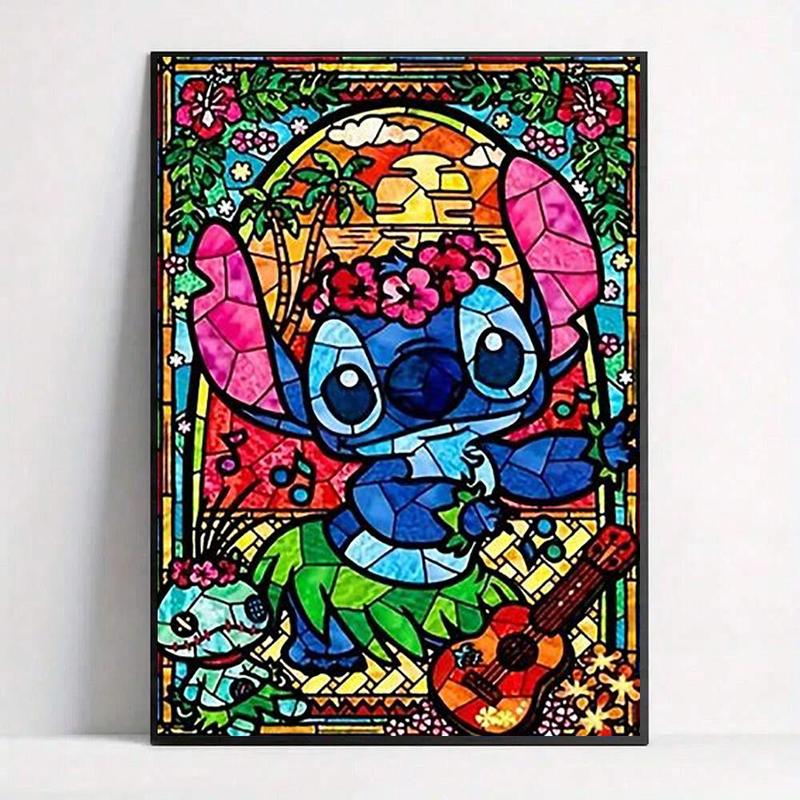 Cartoon Lilo & Stitch Pattern Diamond Arts Colorful Painting Kit, DIY 5D Diamond Arts Colorful Painting for Bedroom Home Wall Decor