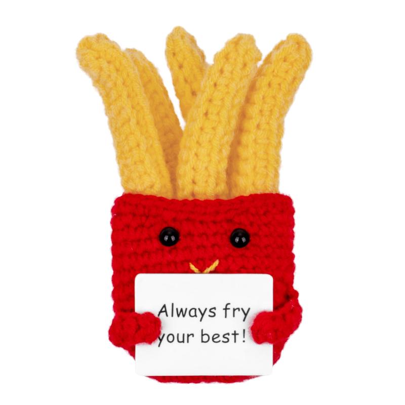 Funny Positive French Fries Cute Crochet Toy with Positive Card Cheer Up Funny Gag Gifts for Best Friend Birthday Housewarming Women Teacher Fall (French Fries)