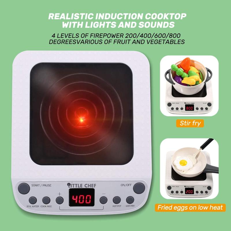 CUTE STONE Pretend Play Kitchen Toy with Cookware Steam Pressure Pot and Electronic Induction Cooktop, Cooking Utensils, Toy Cutlery, Cut Play Food, Shopping Basket Learning Gift for All ages play kitchen kitchentools