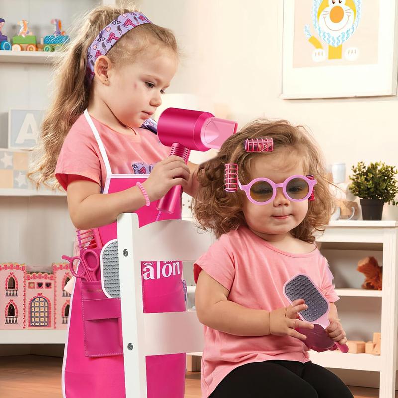 Christmas Hair Salon Toys Kids Pretend Play Hair Styling Kit with Realistic Blow Dryer Straightener Stylist Apron Scissors Accessories Beauty Makeup Set Birthday Gifts for Toddler Girls 3 4 5 6+