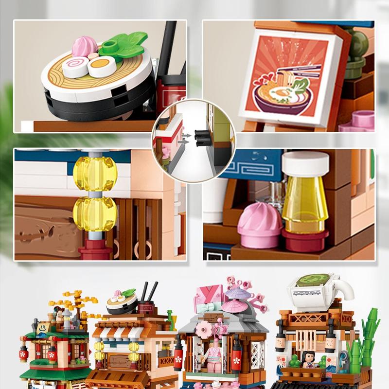 Noodle Shop Building Blocks (412pcs set), Street View House Model, Room Decorations, Interesting Gifts for Family and Friends