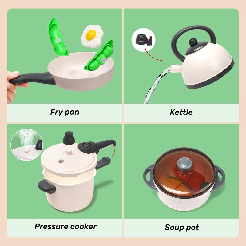 CUTE STONE Pretend Play Kitchen Toy with Cookware Steam Pressure Pot and Electronic Induction Cooktop, Cooking Utensils, Toy Cutlery, Cut Play Food, Shopping Basket Learning Gift for All ages play kitchen kitchentools