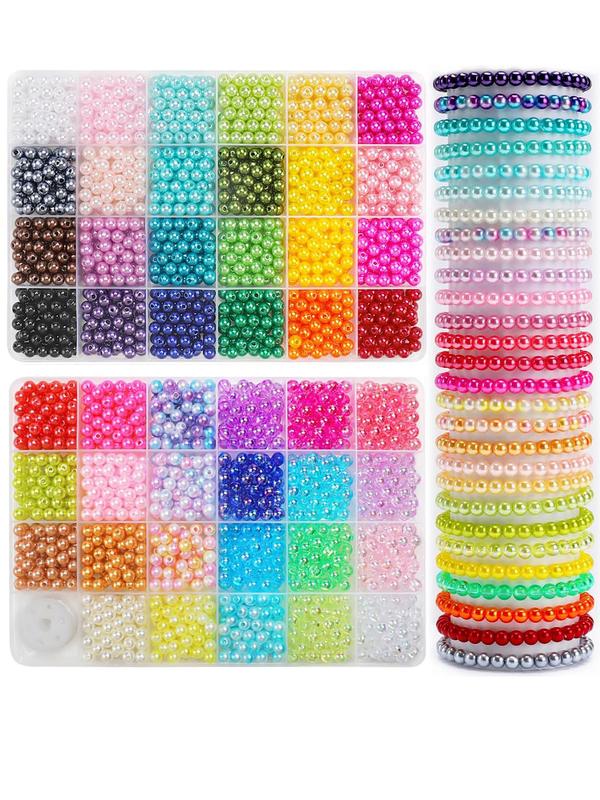 6mm Round Faux Pearl Beads, Colorful Beads for Bracelets Making Kit, DIY Craft Necklace Earrings Accessories