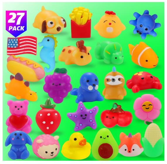 Squishy Toys, 27-Pack Squishies Party Favors for Boys Girls Kids, Mochi Mini Kawaii Squishy Fidget Stress Reliever Anxiety Toys Set, Classroom Prize Bulk Gifts for Christmas Treat Goody Bags