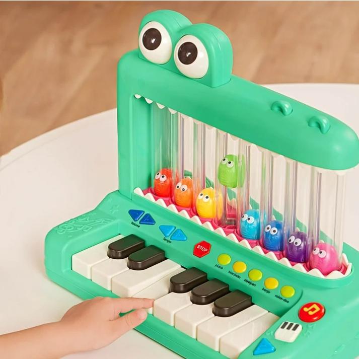 Battat Croco Pop Piano Toy Keyboard with Songs Sounds Lights, Baby and Toddler Toys