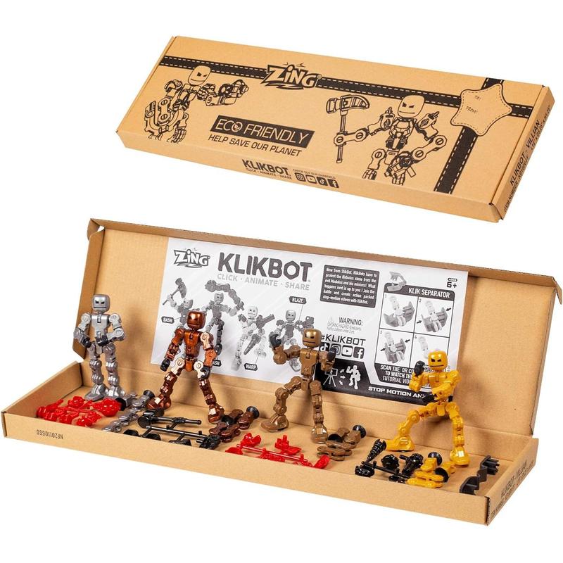 Zing Klikbot, Complete Set of 4 Poseable Action Figures with Weapons, Translucent, Create Stop Motion Animation, for Ages 6 and Up (Series 1 Heroes)