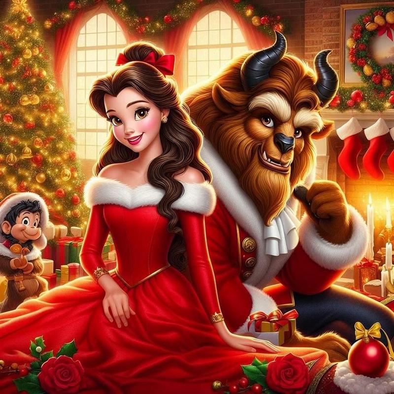 Disney Beauty and The Beast Pattern DIY Diamond Arts Colorful Painting Kit without Frame, 5D Diamond Arts Painting Kit, Wall Art Decor for Home Bedroom