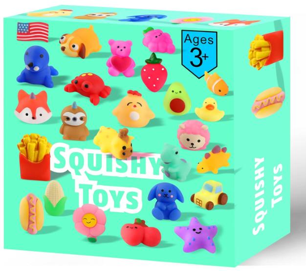 Squishy Toys, 27-Pack Squishies Party Favors for Boys Girls Kids, Mochi Mini Kawaii Squishy Fidget Stress Reliever Anxiety Toys Set, Classroom Prize Bulk Gifts for Christmas Treat Goody Bags