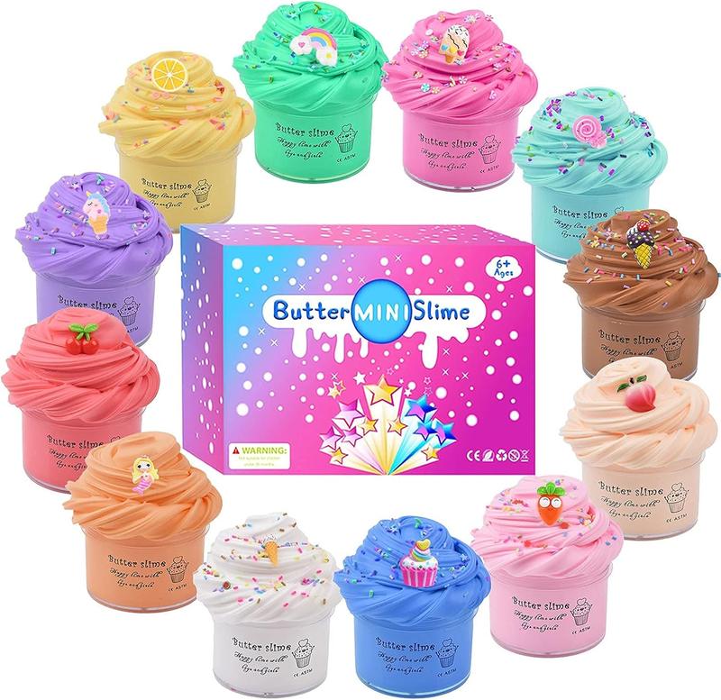 Christmas gift  12-Pack Butter Slime Kit with Unicorn Cute Charms, Educational Mini Scented Party Favors Toys for Kids