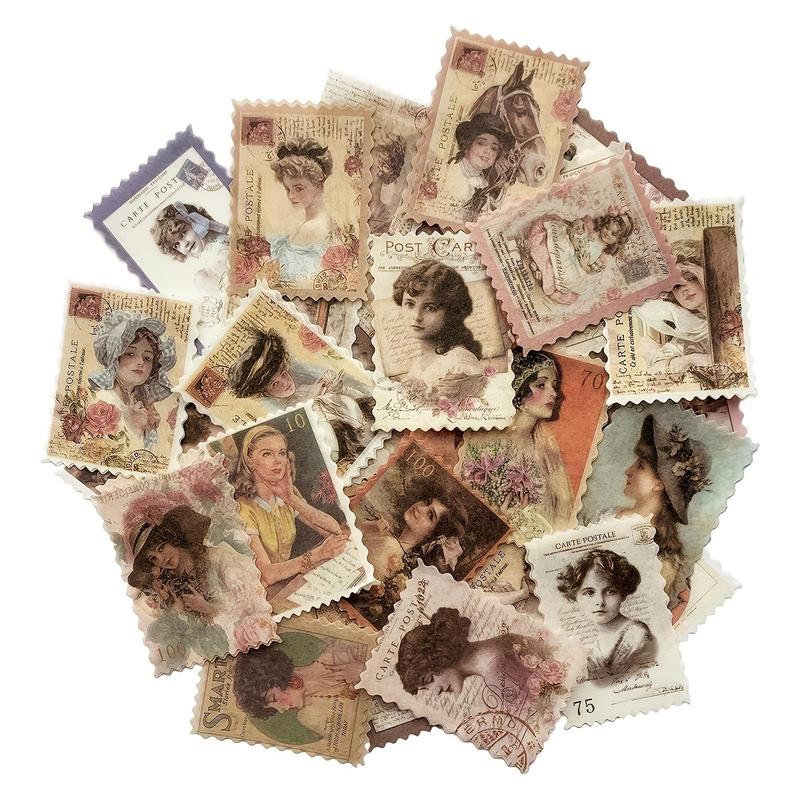 Vintage Postage Stamp Design Sticker, 4 Sets 240pcs Mixed Pattern Self Adhesive Decorative Sticker for DIY Gift Greeting Card Scrapbooking, Journaling