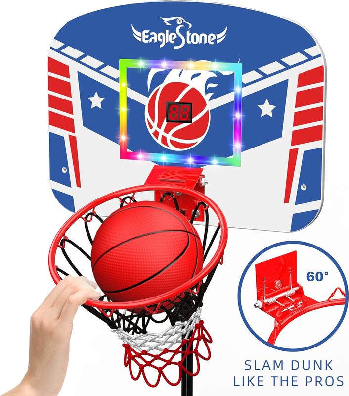 Eaglestone Basketball Hoop Indoor with LED Lights & Scoreboard,Basketball Hoop Adjustable Height 2.9ft-6ft, Mini Hoop Outdoor with 3 Balls,Basketball Toy Gifts