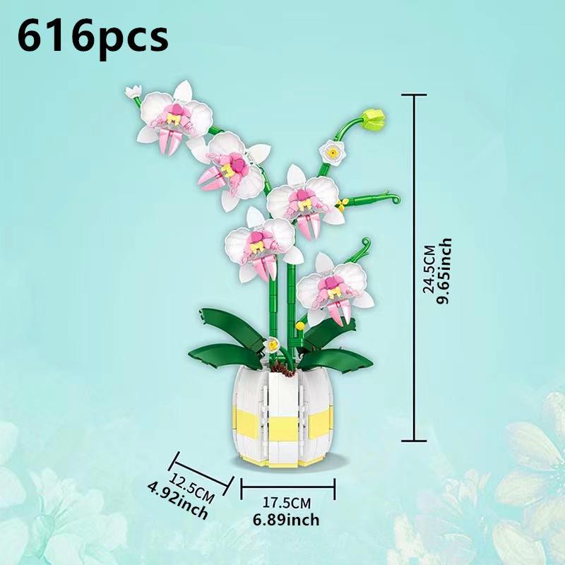 Creative Potted Orchid Design Building Block Toy, 1 Set Mini Ornament For Home Decoration