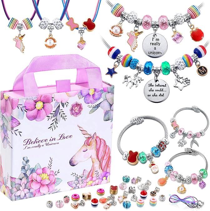 Christmas Girls Charm Bracelet Making Kit for Ages 6-12: Unicorn Toy Gifts for Imagination, Self-Expression and Creativity