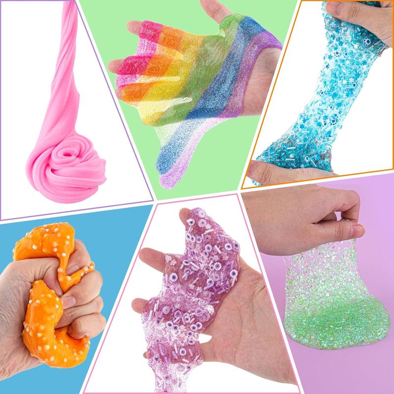 Crystal Clear Slime Kit for Kids, DIY Slime Making Kit with 36 Sets Add-ins, Rainbow Slime Bucket for Girls & Boys Ages 8-12, Slime Party Favors Birthday Easter Hallowmas Gift, 17 FL OZ Premade Slime