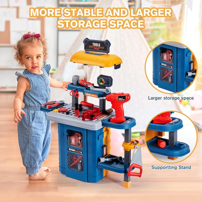 Kids Toy Tool Bench Set, Toddler Workbench with Electric Drill and Realistic Tools Toy for 3 4 5 6 Years Old Boys Girls, Construction Workshop Toy for Christmas Birthday Party New Year