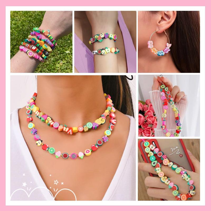 1000PCS Polymer Clay Beads Bracelet Making kit, 30 Style Cute Fun Fruit Flower Rainbow Butterfly Animal Heart Star Beads Charms for Jewelry Necklace Making Christmas Gift for