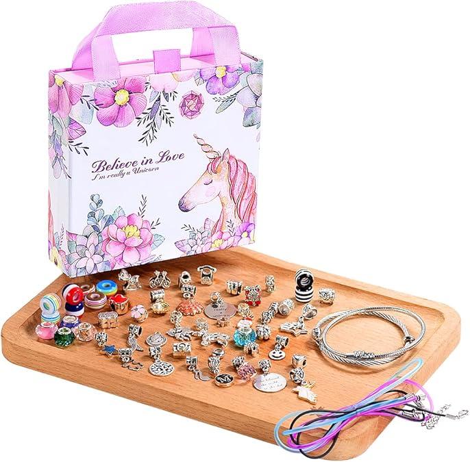 Christmas Girls Charm Bracelet Making Kit for Ages 6-12: Unicorn Toy Gifts for Imagination, Self-Expression and Creativity