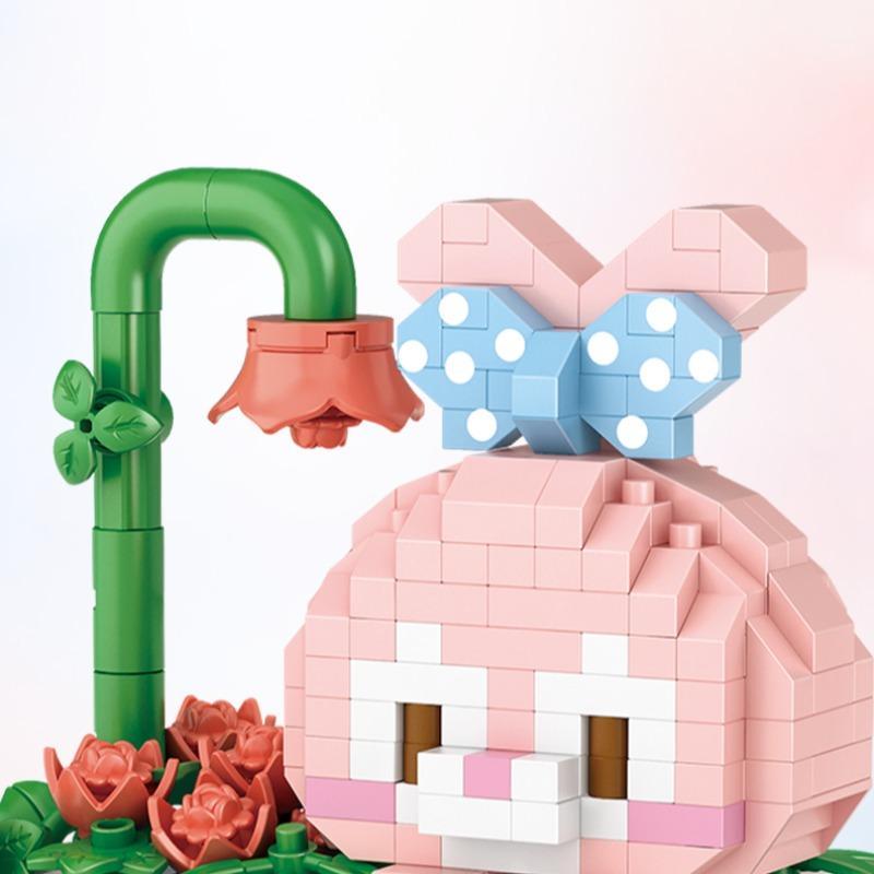 1 Set Cute Cartoon Rabbit Bathroom Building Block Toy, Creative Flower Rose Bathroom Mini Building Block Toy For Birthday Gift Home Decoration