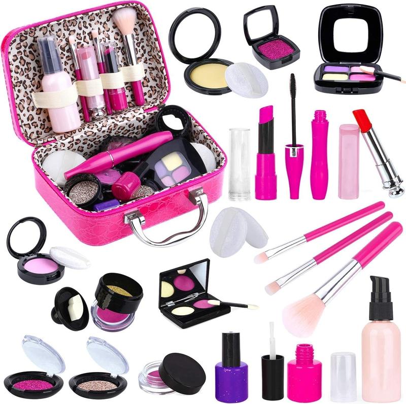 Christmas Pretend Makeup Kit for Girls, Kids Set - Toy Makeup Set for Toddlers Age 3+, with Cosmetic Bag - Not Real Makeup