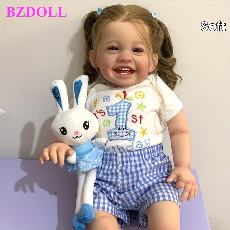 24inch Realistic Reborn Baby Doll - Handmade Smiling Toddler Princess with Lifelike 3D Skin, Visible Veins & Soft Cloth Body - 60cm Cuddly Collectible Toy for Girls