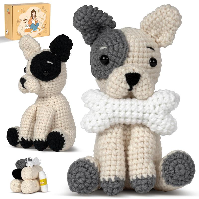 Dog Design DIY Crochet Kit, 1 Set Cute Dog Crochet Starter Kit with Step-by-step English Video Tutorials, DIY Handmade Lover Starter Kit