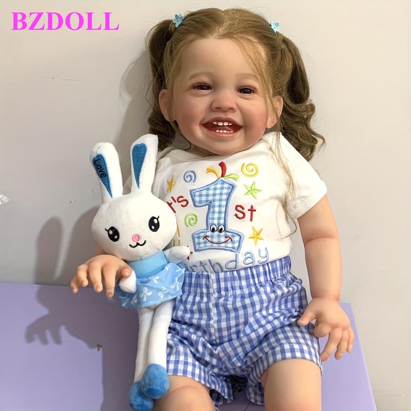 24inch Realistic Reborn Baby Doll - Handmade Smiling Toddler Princess with Lifelike 3D Skin, Visible Veins & Soft Cloth Body - 60cm Cuddly Collectible Toy for Girls