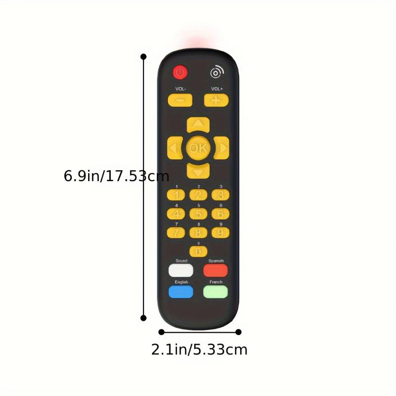 Infant and Toddler Musical TV Remote Control Toy - Educational Play Device for Baby Learning - Bilingual English Spanish French Buttons - Safe ABS and Silicone - Interactive Learning Toy for Ages 0-3 Years