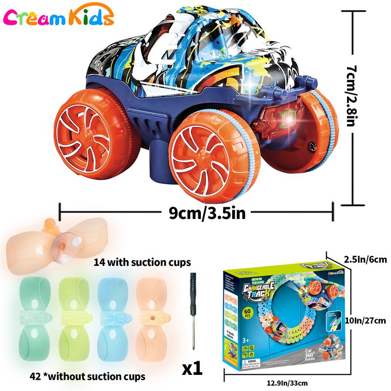 60p wall climbing track toy set, 360 ° rotating race car with lights, Christmas and birthday gift for children aged 3-12