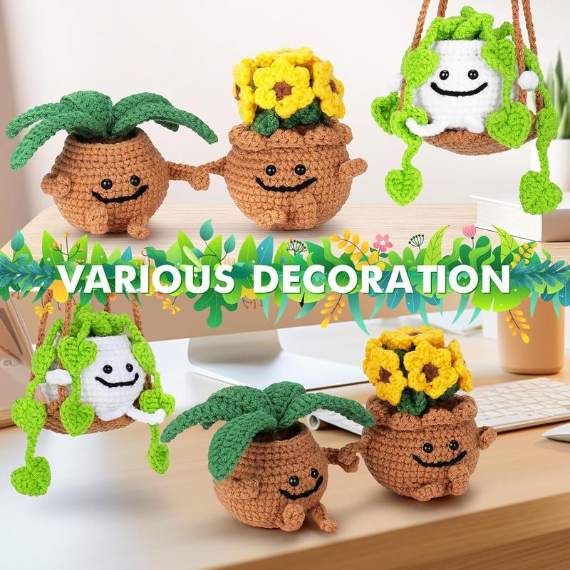 Crochet Kit for Beginners - 3 count Potted Plants Crochet Kit with Step-by-Step Video Tutorials, Beginner Crochet Kit for Adults Kids, Potted Plant with Swing Crocheting Set