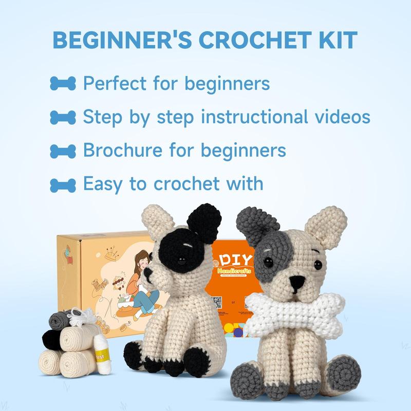 Dog Design DIY Crochet Kit, 1 Set Cute Dog Crochet Starter Kit with Step-by-step English Video Tutorials, DIY Handmade Lover Starter Kit