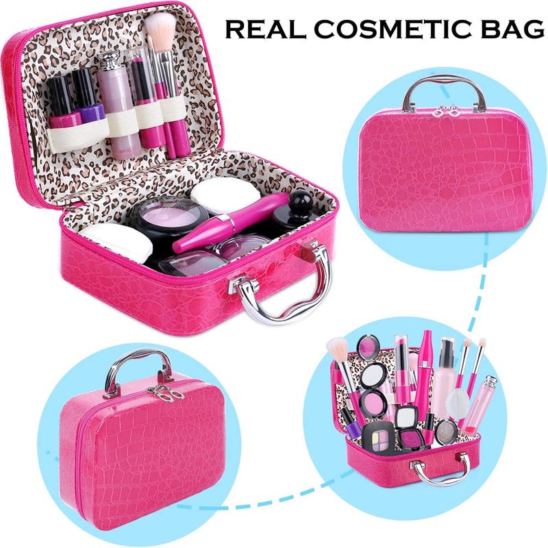 Christmas Pretend Makeup Kit for Girls, Kids Set - Toy Makeup Set for Toddlers Age 3+, with Cosmetic Bag - Not Real Makeup