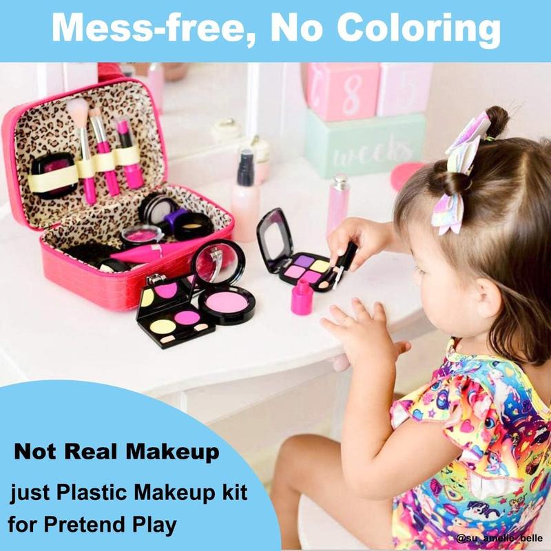 Christmas Pretend Makeup Kit for Girls, Kids Set - Toy Makeup Set for Toddlers Age 3+, with Cosmetic Bag - Not Real Makeup