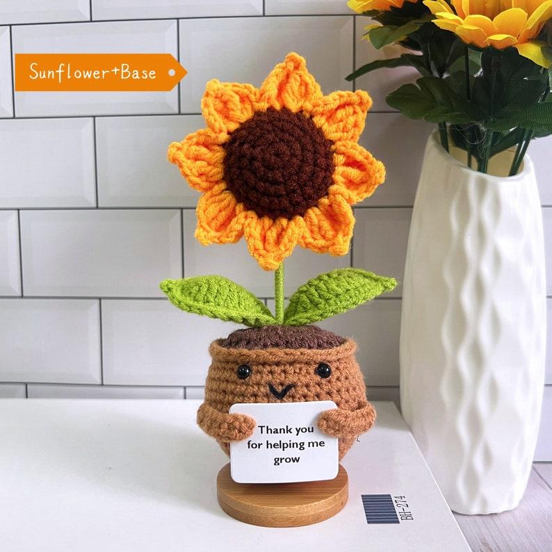 Cute 3PCS Plants,Thank You For Helping Me Grow,Crochet Sunflowers Hearts Rose Plants,Emotional Support Crochet,Thank You Gift,Teacher Gift