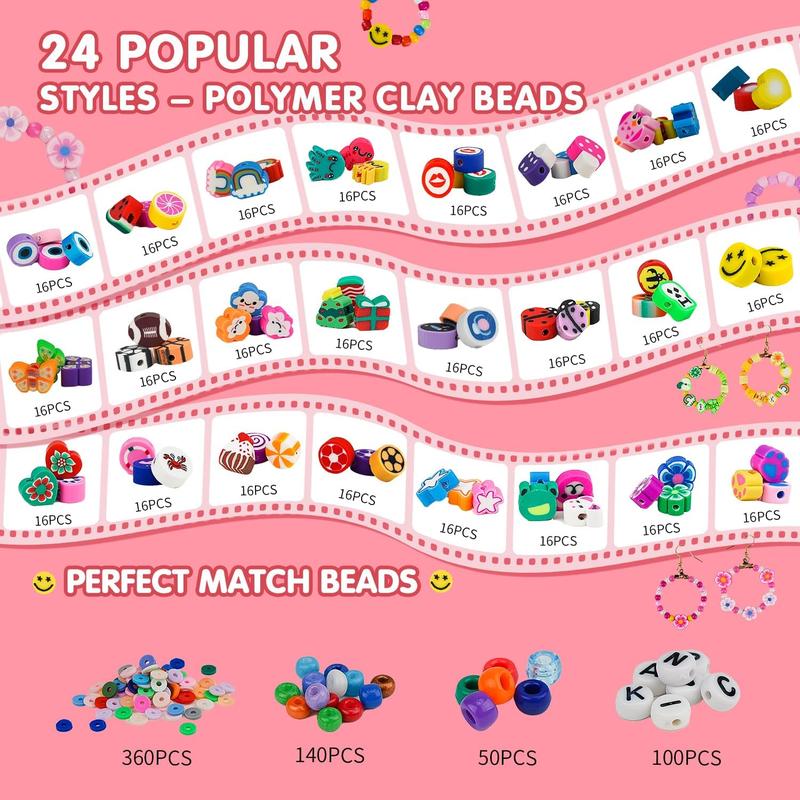 1000PCS Polymer Clay Beads Bracelet Making kit, 30 Style Cute Fun Fruit Flower Rainbow Butterfly Animal Heart Star Beads Charms for Jewelry Necklace Making Christmas Gift for