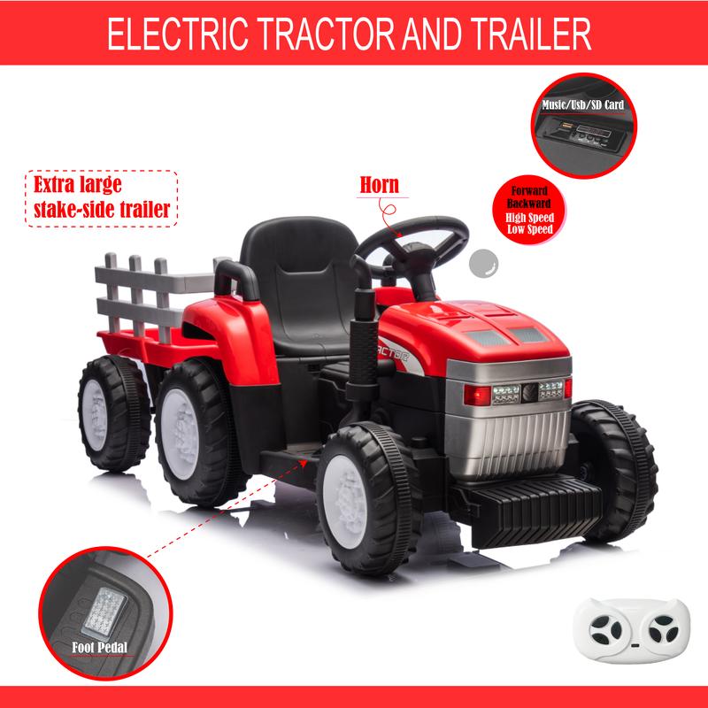 12V7AH Battery-Powered Toy Cat with Trailer and Remote Control - Dual Motor, Treaded Tires, LED Lights, USB, and Music - Blue - For 37-95 Months Old Kids