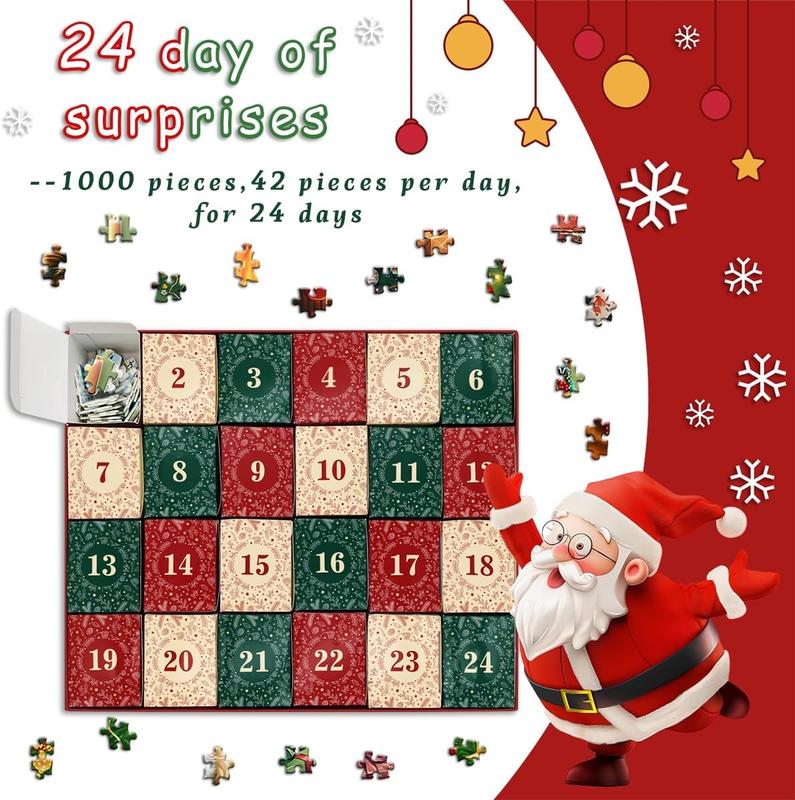 Christmas Puzzle Advent Calendar 2024 Puzzles for Adults,  Advent Calendar Puzzle Christmas Countdown Calendar 24 Days, Winter Holiday Jigsaw Puzzles 1000 count, Christmas Dog Cat Puzzle