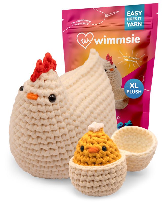 Crochet Animal Kit for Beginners - Easy Beginner Crochet Kit Gift for Kids - Amigurumi Chicken Chick & Egg - 3 DIY Stuffed Animals - Cute Yarn Plush